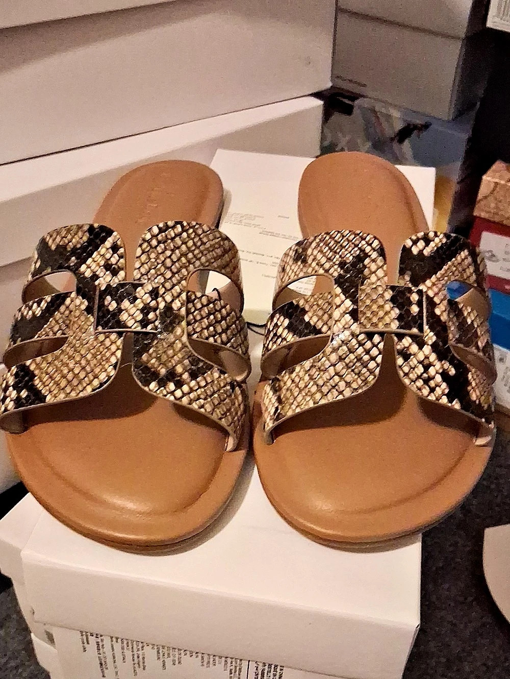 The Drop Monika Flat H-Band Slide Sandal Animal Print US 7.5